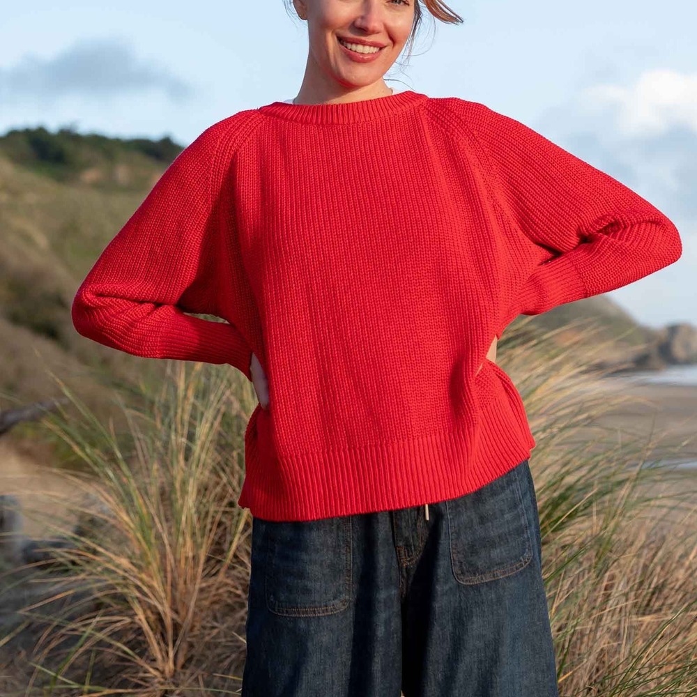 Mersea Salty Cotton Crewneck Sweater Marachino Red Fisherman Knit L/XL NWT